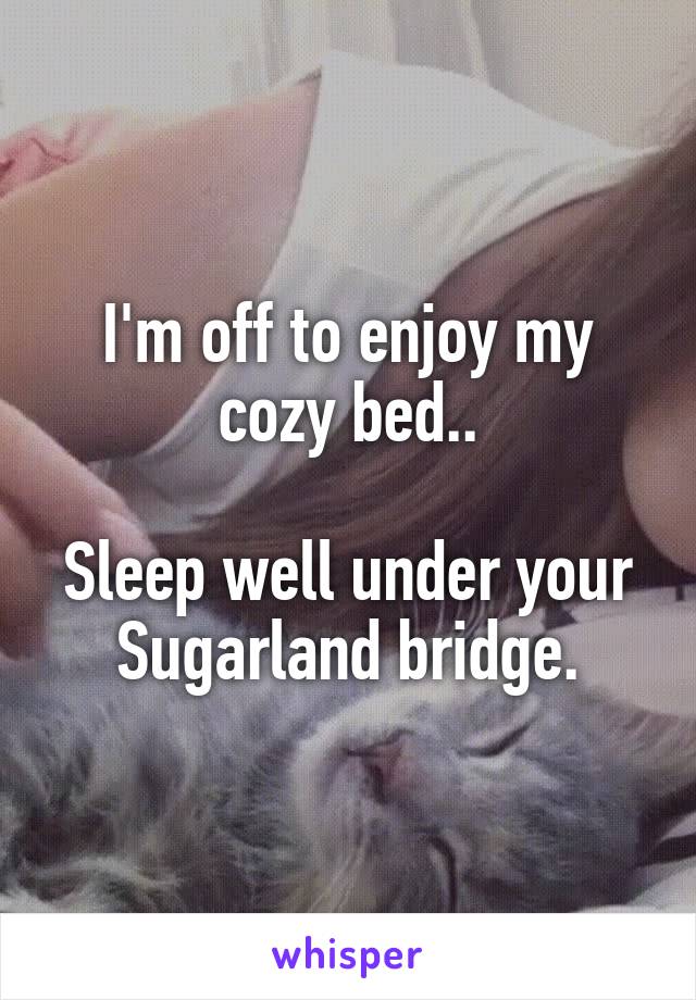 I'm off to enjoy my cozy bed..

Sleep well under your Sugarland bridge.