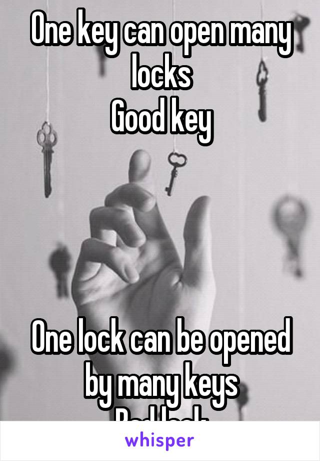 One key can open many locks
Good key




One lock can be opened by many keys
Bad lock