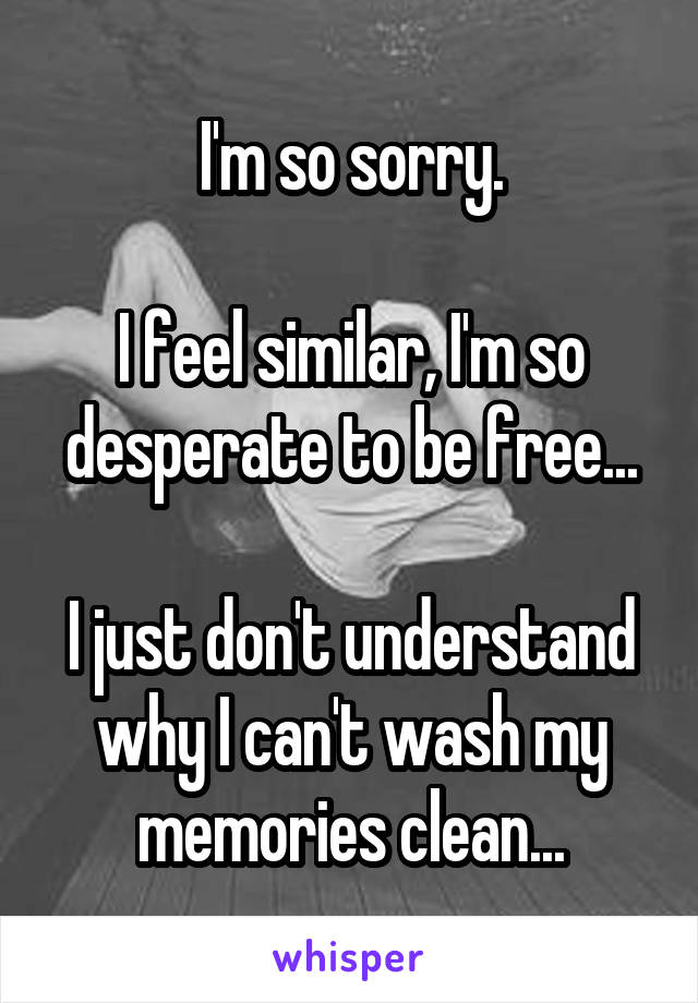 I'm so sorry.

I feel similar, I'm so desperate to be free...

I just don't understand why I can't wash my memories clean...