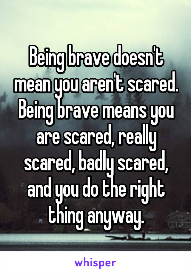 Being brave doesn't mean you aren't scared.
Being brave means you are scared, really scared, badly scared, and you do the right thing anyway.