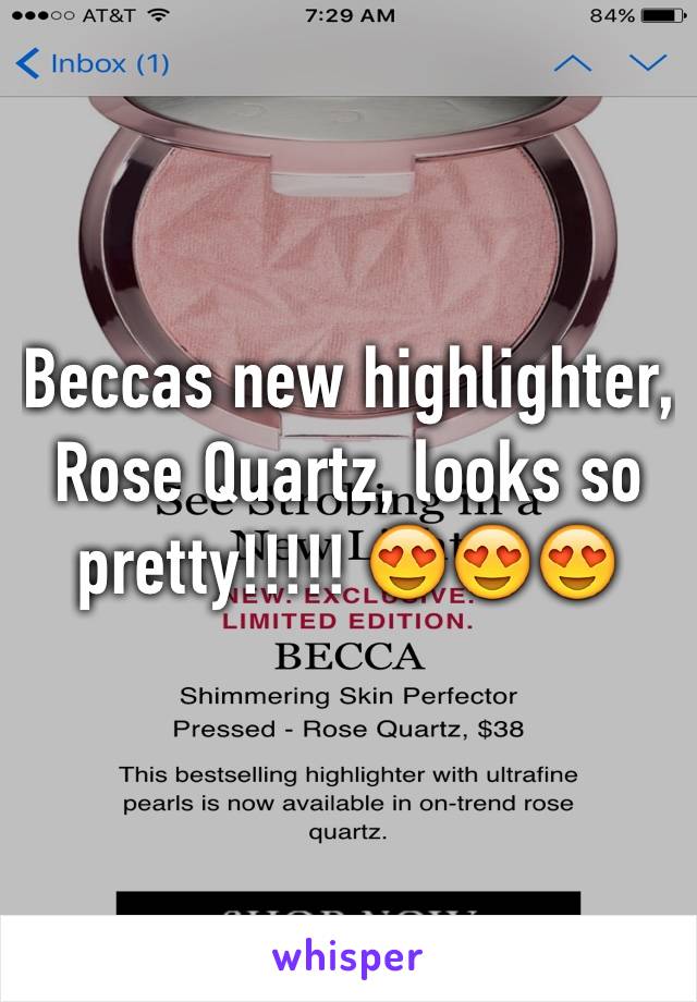 Beccas new highlighter, Rose Quartz, looks so pretty!!!!! 😍😍😍