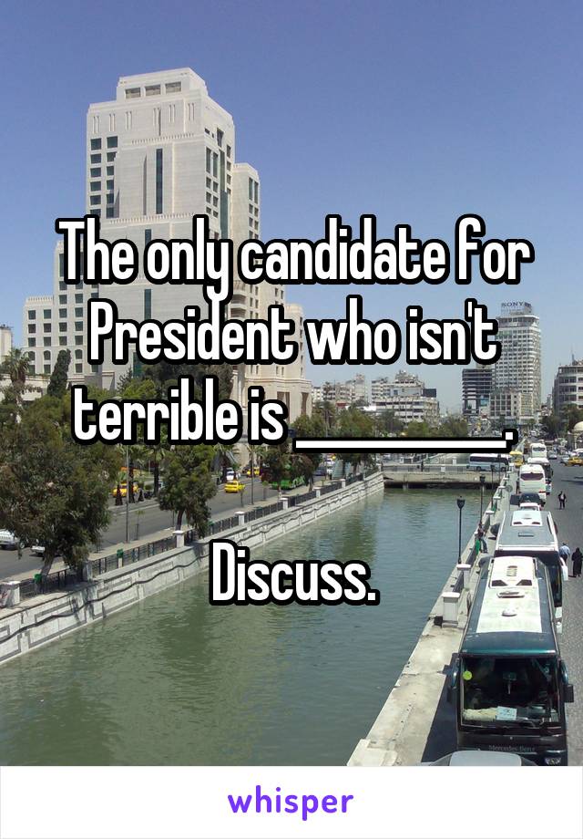 The only candidate for President who isn't terrible is __________.

Discuss.