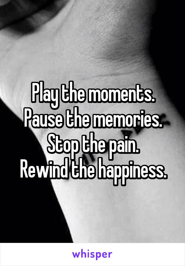 Play the moments.
Pause the memories.
Stop the pain.
Rewind the happiness.