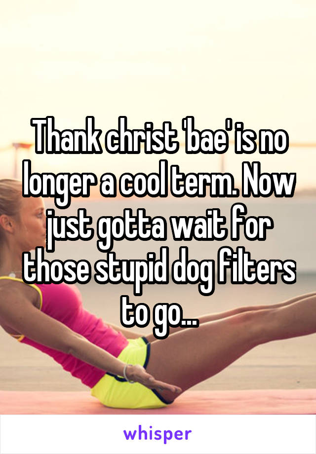 Thank christ 'bae' is no longer a cool term. Now just gotta wait for those stupid dog filters to go...