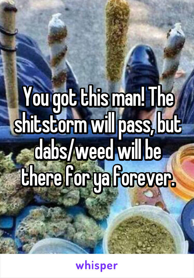 You got this man! The shitstorm will pass, but dabs/weed will be there for ya forever.