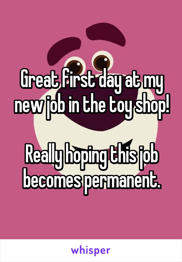 Great first day at my new job in the toy shop!

Really hoping this job becomes permanent.