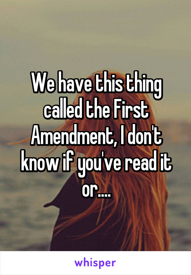 We have this thing called the First Amendment, I don't know if you've read it or....