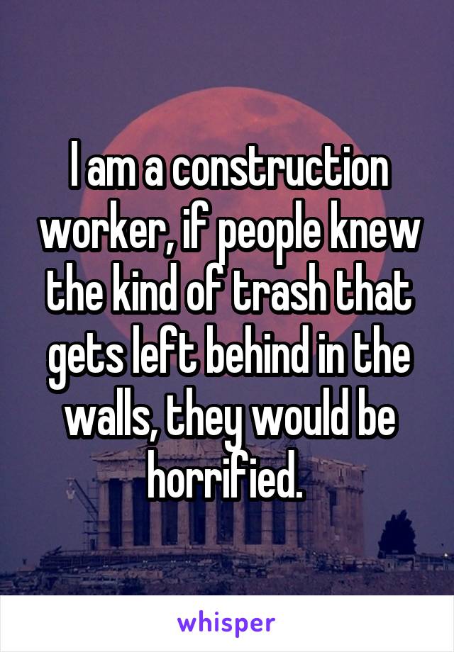 I am a construction worker, if people knew the kind of trash that gets left behind in the walls, they would be horrified. 
