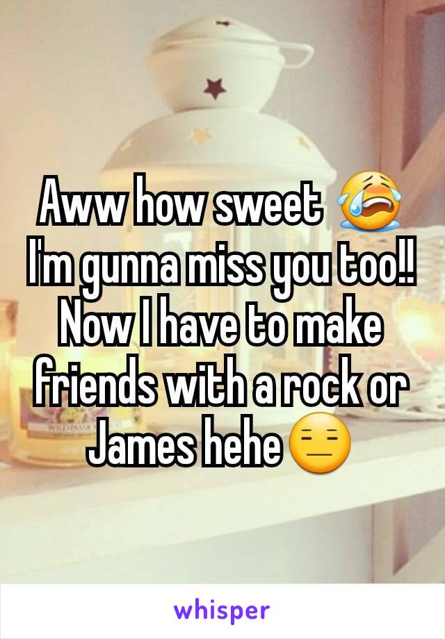 Aww how sweet 😭 I'm gunna miss you too!! Now I have to make friends with a rock or James hehe😑