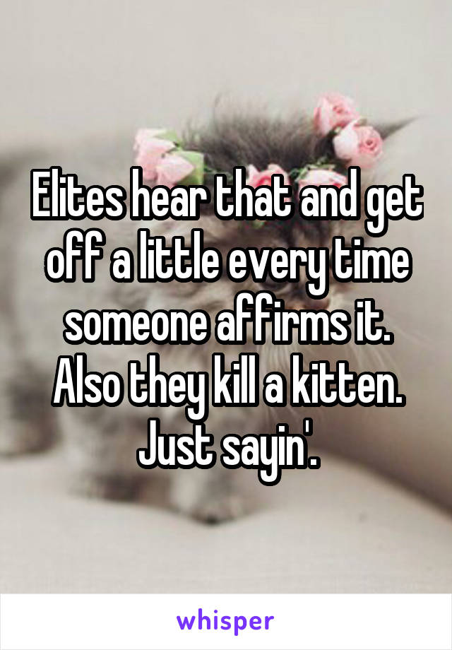 Elites hear that and get off a little every time someone affirms it.
Also they kill a kitten.
Just sayin'.
