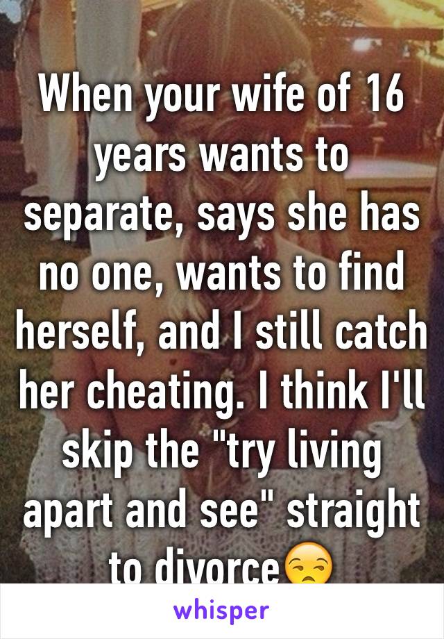 When your wife of 16 years wants to separate, says she has no one, wants to find herself, and I still catch her cheating. I think I'll skip the "try living apart and see" straight to divorce😒