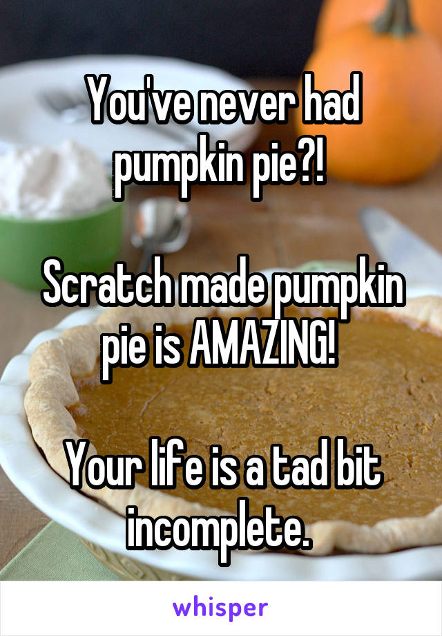 You've never had pumpkin pie?! 

Scratch made pumpkin pie is AMAZING! 

Your life is a tad bit incomplete. 