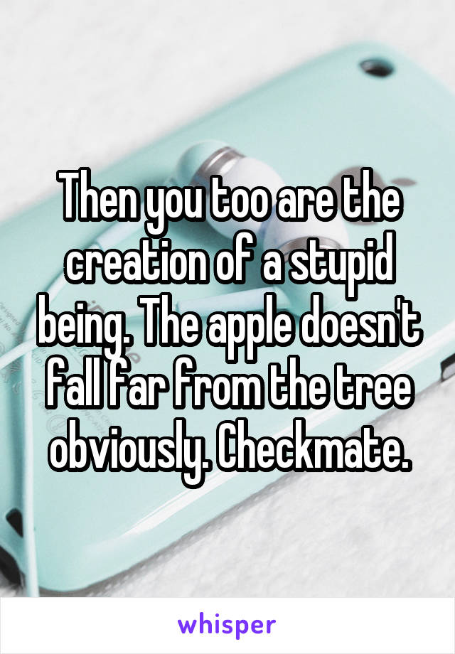 Then you too are the creation of a stupid being. The apple doesn't fall far from the tree obviously. Checkmate.