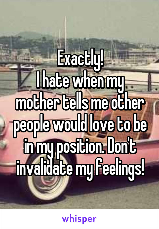 Exactly!
I hate when my mother tells me other people would love to be in my position. Don't invalidate my feelings!