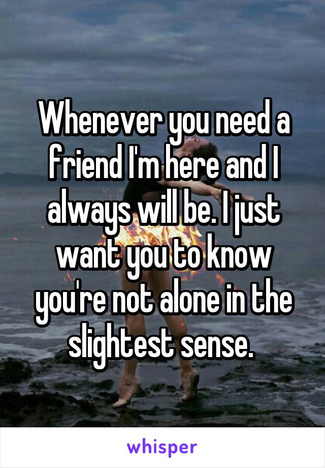 Whenever you need a friend I'm here and I always will be. I just want you to know you're not alone in the slightest sense. 