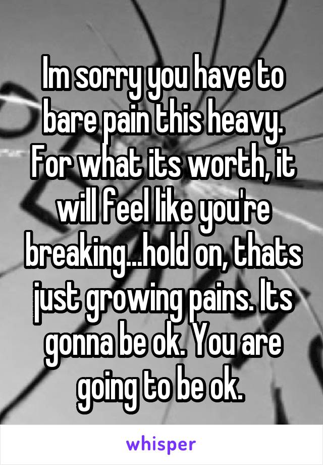 Im sorry you have to bare pain this heavy. For what its worth, it will feel like you're breaking...hold on, thats just growing pains. Its gonna be ok. You are going to be ok. 