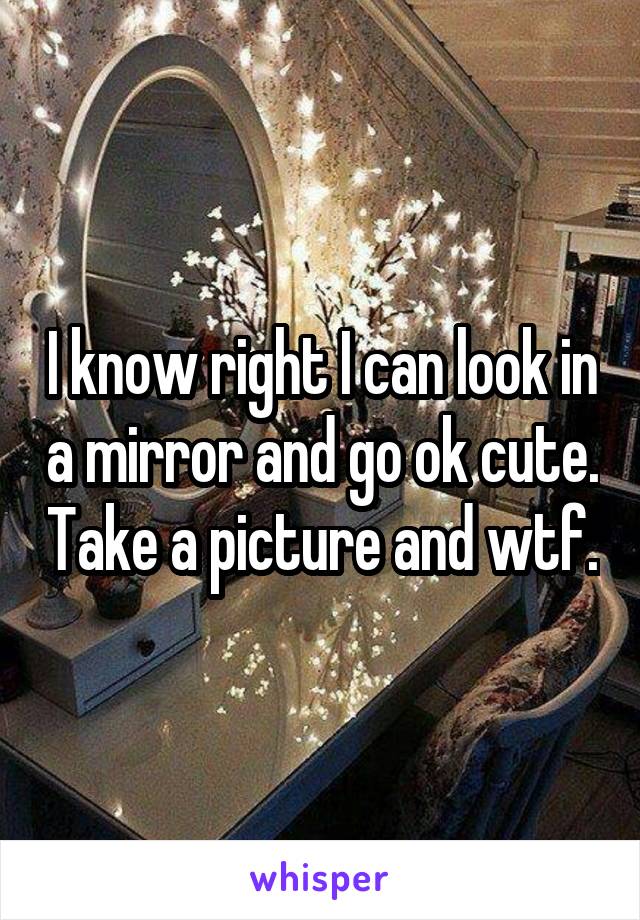 I know right I can look in a mirror and go ok cute. Take a picture and wtf.