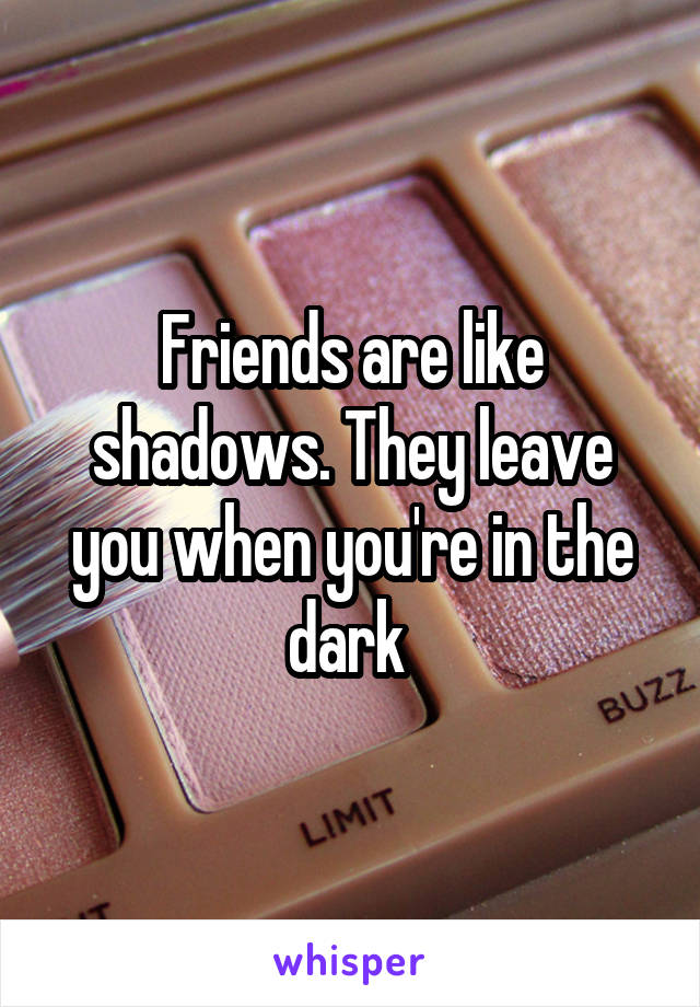 Friends are like shadows. They leave you when you're in the dark 