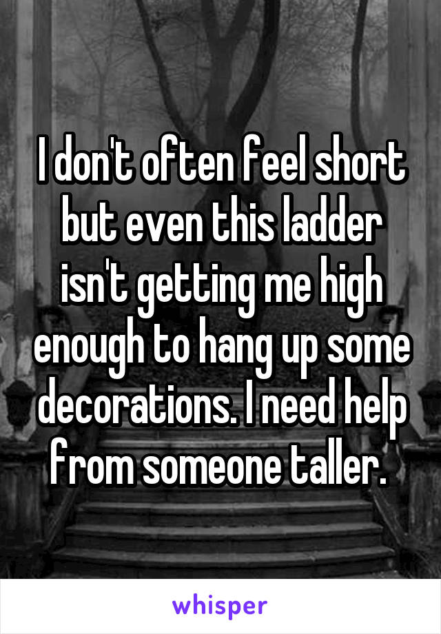 I don't often feel short but even this ladder isn't getting me high enough to hang up some decorations. I need help from someone taller. 