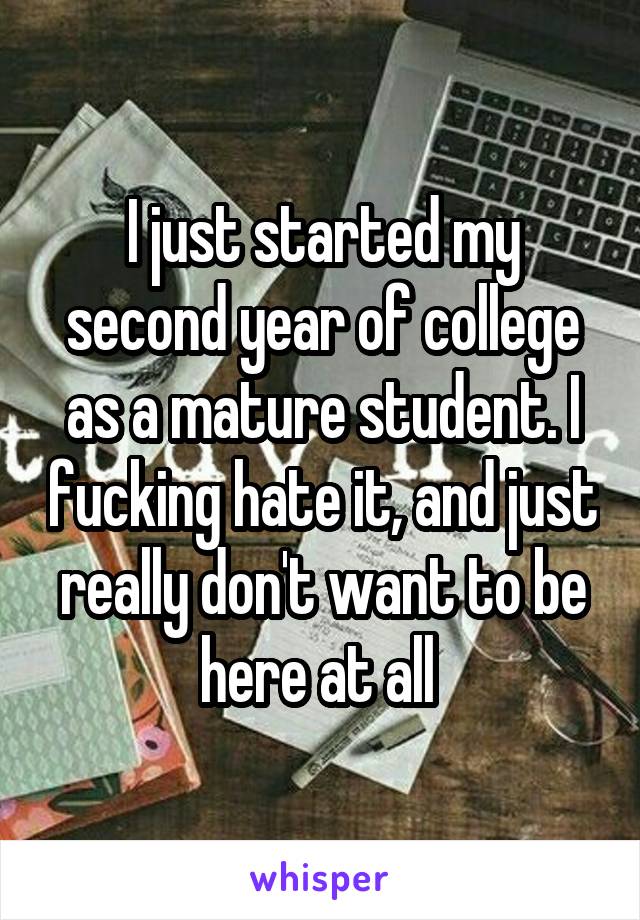 I just started my second year of college as a mature student. I fucking hate it, and just really don't want to be here at all 