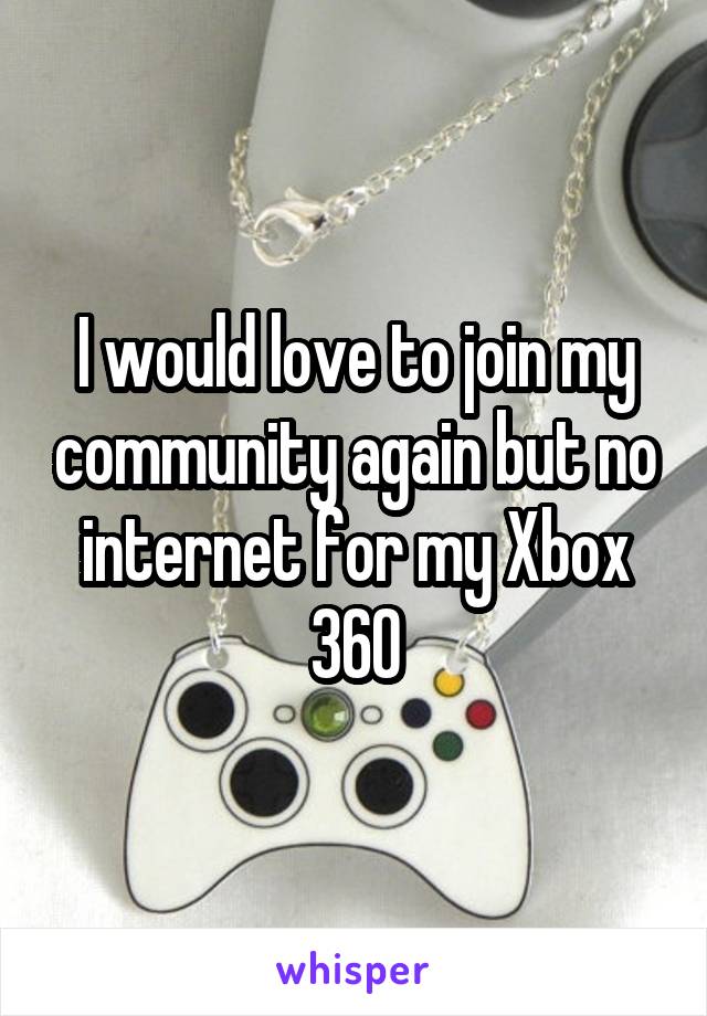 I would love to join my community again but no internet for my Xbox 360