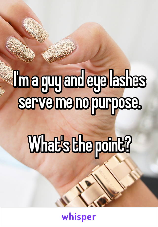 I'm a guy and eye lashes serve me no purpose.

What's the point?
