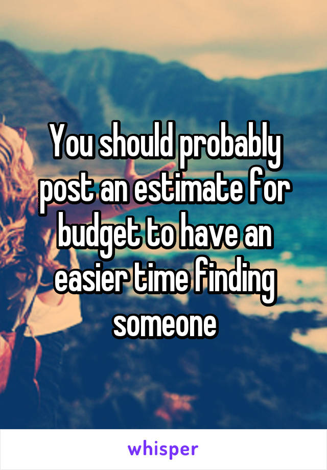 You should probably post an estimate for budget to have an easier time finding someone