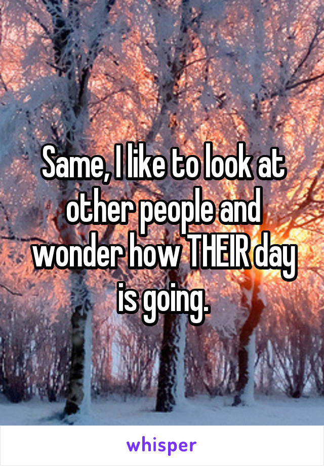 Same, I like to look at other people and wonder how THEIR day is going.
