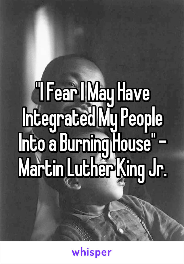 "I Fear I May Have Integrated My People Into a Burning House" - Martin Luther King Jr.