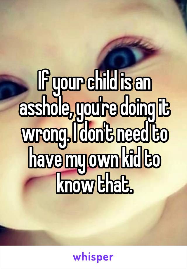 If your child is an asshole, you're doing it wrong. I don't need to have my own kid to know that.