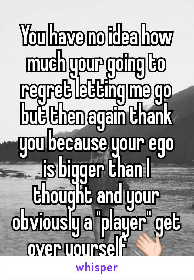 You have no idea how much your going to regret letting me go but then again thank you because your ego is bigger than I thought and your obviously a "player" get over yourself 👋