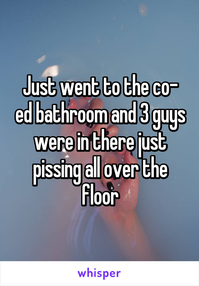 Just went to the co- ed bathroom and 3 guys were in there just pissing all over the floor