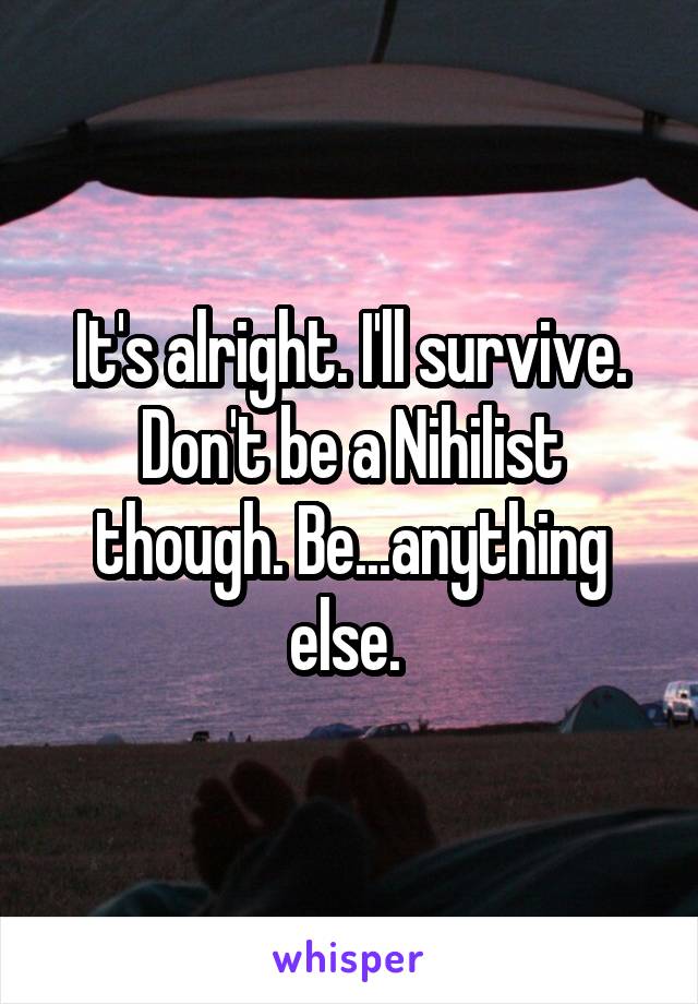 It's alright. I'll survive. Don't be a Nihilist though. Be...anything else. 