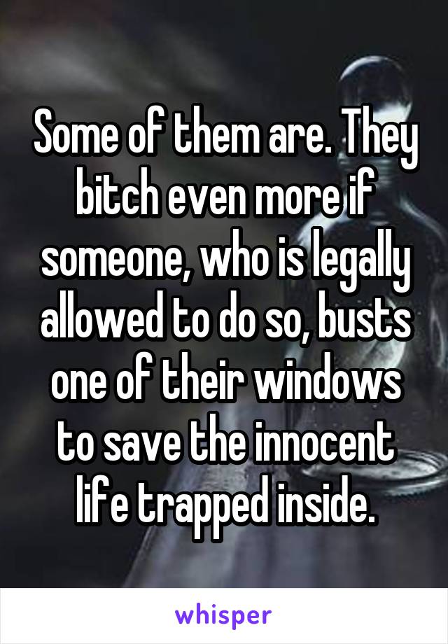 Some of them are. They bitch even more if someone, who is legally allowed to do so, busts one of their windows to save the innocent life trapped inside.