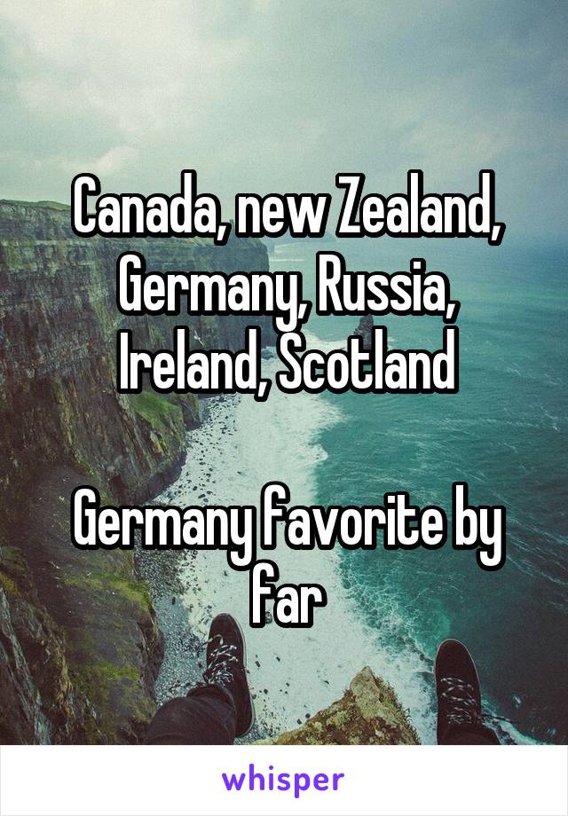 Canada, new Zealand, Germany, Russia, Ireland, Scotland

Germany favorite by far