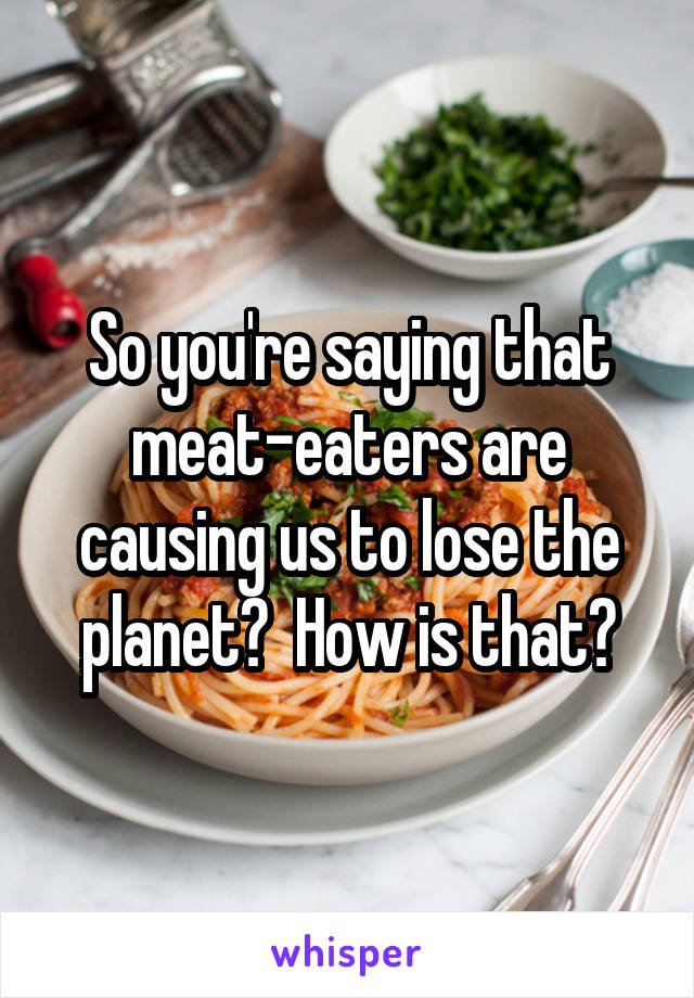 So you're saying that meat-eaters are causing us to lose the planet?  How is that?