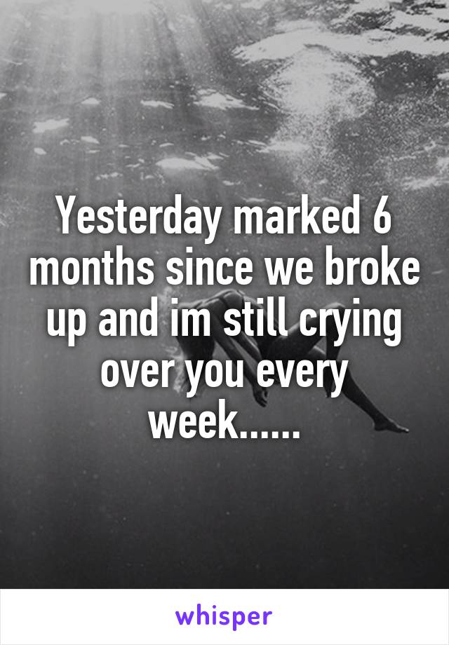 Yesterday marked 6 months since we broke up and im still crying over you every week......