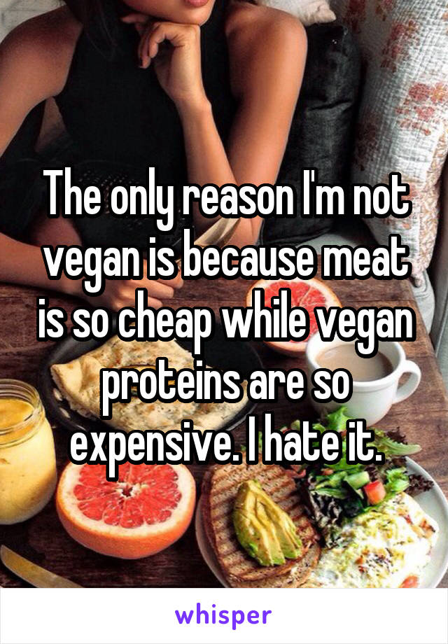 The only reason I'm not vegan is because meat is so cheap while vegan proteins are so expensive. I hate it.