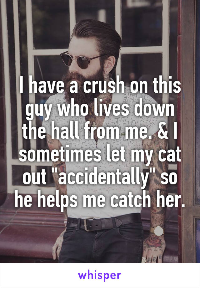 I have a crush on this guy who lives down the hall from me. & I sometimes let my cat out "accidentally" so he helps me catch her.