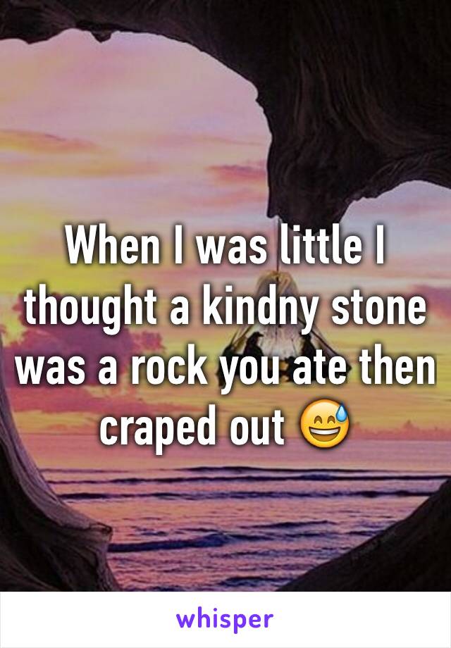When I was little I thought a kindny stone was a rock you ate then craped out 😅