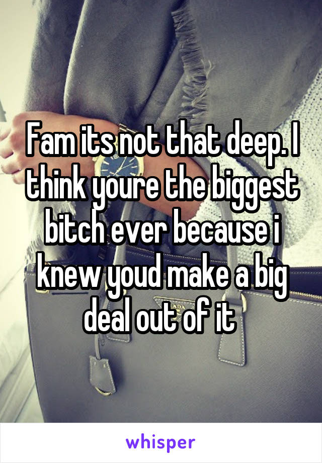 Fam its not that deep. I think youre the biggest bitch ever because i knew youd make a big deal out of it 