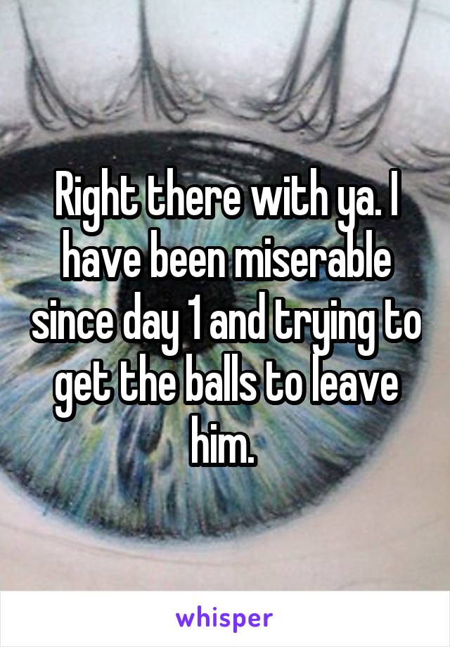 Right there with ya. I have been miserable since day 1 and trying to get the balls to leave him. 