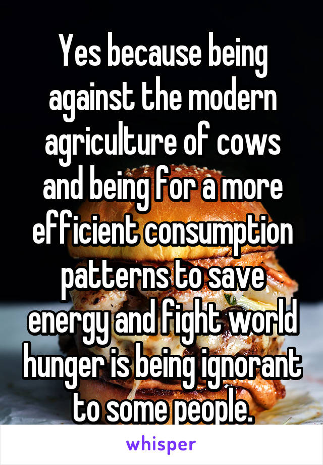 Yes because being against the modern agriculture of cows and being for a more efficient consumption patterns to save energy and fight world hunger is being ignorant to some people.