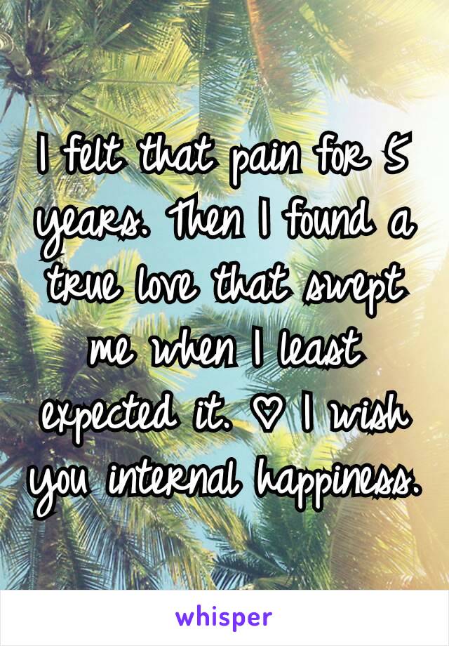 I felt that pain for 5 years. Then I found a true love that swept me when I least expected it. ♡ I wish you internal happiness.