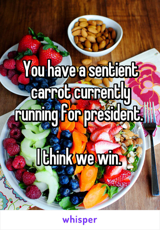 You have a sentient carrot currently running for president. 

I think we win. 