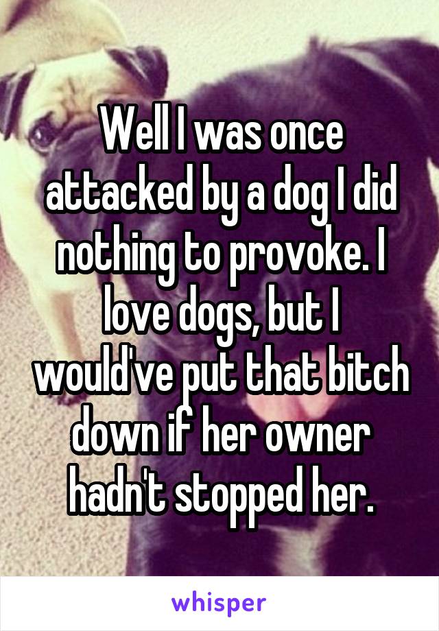 Well I was once attacked by a dog I did nothing to provoke. I love dogs, but I would've put that bitch down if her owner hadn't stopped her.