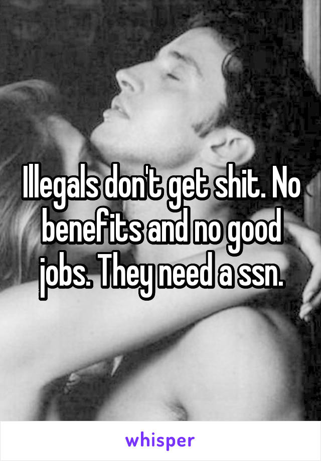 Illegals don't get shit. No benefits and no good jobs. They need a ssn.