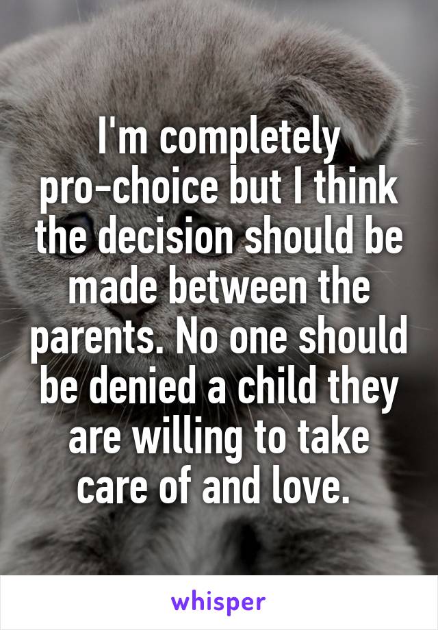 I'm completely pro-choice but I think the decision should be made between the parents. No one should be denied a child they are willing to take care of and love. 