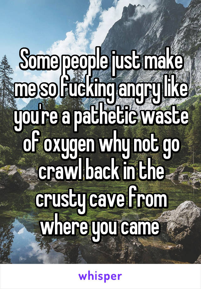 Some people just make me so fucking angry like you're a pathetic waste of oxygen why not go crawl back in the crusty cave from where you came 