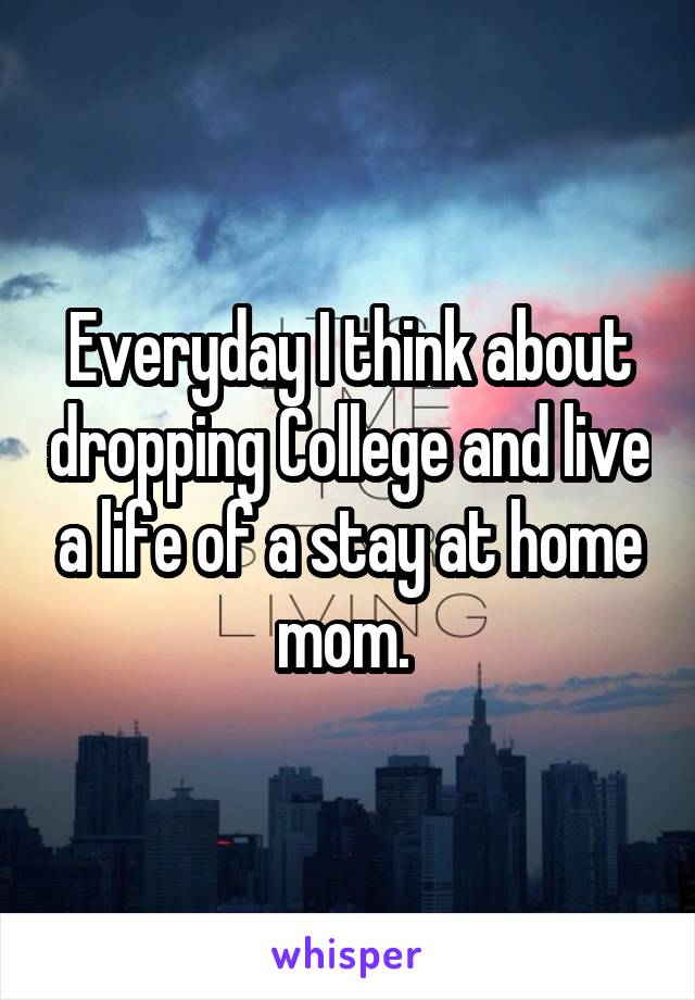 Everyday I think about dropping College and live a life of a stay at home mom. 
